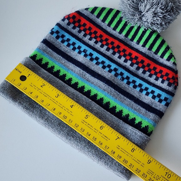Nintendo Super Mario Beanie Hat Mens OS Gray Striped Pom Pom Knit Winter Cap - Picture 6 of 10
